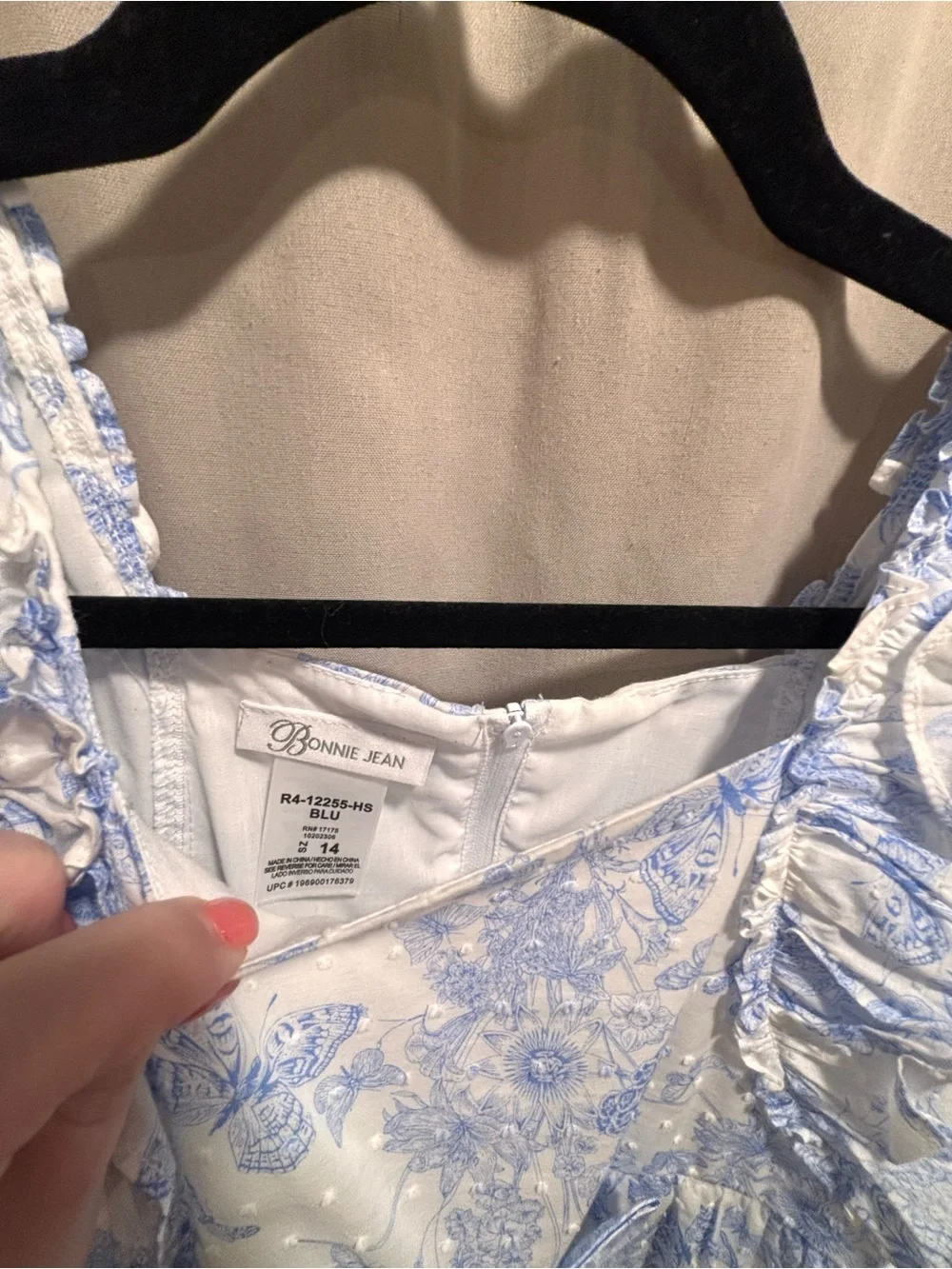 Bonnie Jean Blue and White Ruffle Bow Sundress